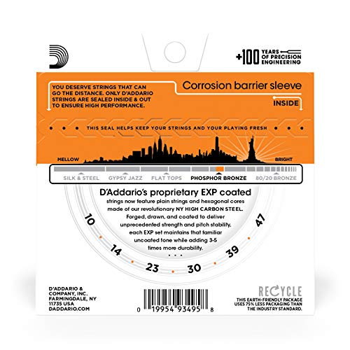 Image of D'Addario EXP15 Coated Phosphor Bronze Acoustic Guitar Strings, Extra Light, 10-47