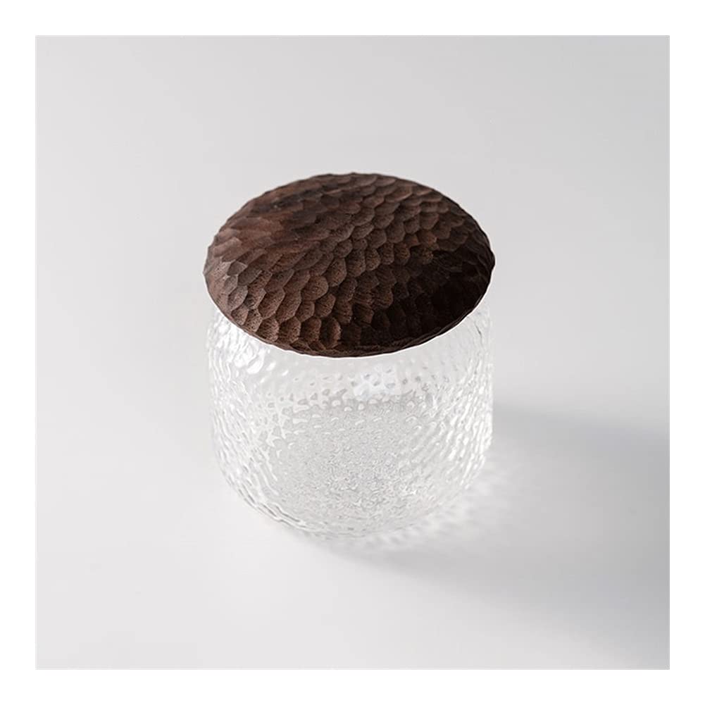 Kitchen Jars Storage Jar Glass Jar Containers Airtight Food Storage Jar with Hand Carved Black Walnut Wood Lid for Kitchen Serving Tea, Coffee Useful Container Set For food storage