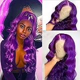 Purple Lace Front Wig Long Wavy Wig Purple Wig Long Body Wave Wig For Women 13x3 Lace Front...
