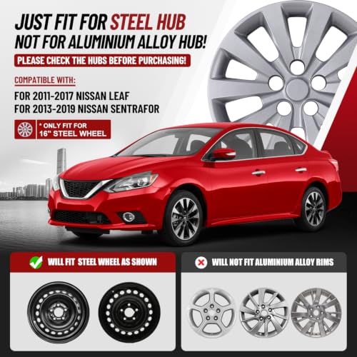 Image of Winjet 16 inch Hubcaps for 2013-2019 Nissan Sentra & 2011-2017 Nissan Leaf Wheel Rim Covers, [Only Fit Iron Hub & Steel Wheel] Heavy Duty PP Material Snap On Installation (16 Inch Set of 4, Lacquer)