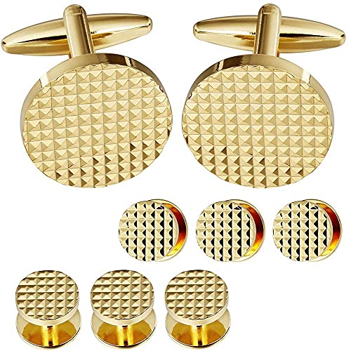 Hawson Metal Cufflinks And 6 Studs Set For Men Tuxedo Shirt - Business Wedding Accessories (Gold) #TOP3
