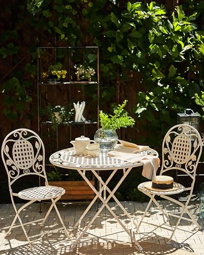 Beliani Lot 2 Chaises de Jardin Bistrot Blanc Cassé Pliantes pour Patio Terrasse ou Balcon au Style Traditionnel et Provençal – Image 3