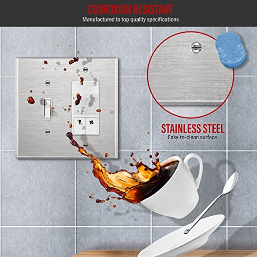 Image of ENERLITES Combination Toggle Light Switch or Decorator Switch Metal Wall Plate, Corrosive Resistant, Mid-Size 2-Gang 4.88 inch x 4.92 inch, 771131M, 430 Stainless Steel, UL Listed, Silver