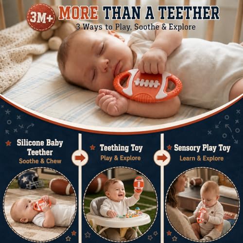 Image of Baby Teething Toys Silicone Baby Football-Themed Teether Over 3 Months | Sensory Chew Toys - Baby Teether for Teething Relief - BPA Free Infant Toys Baby Shower Gifts