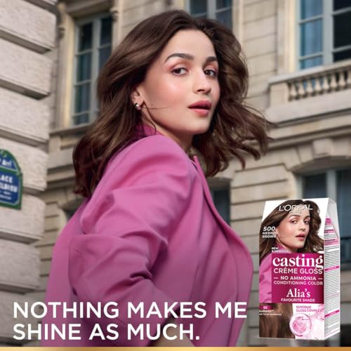 Image of L'Oreal Paris Casting Creme Gloss Hair Color With Glycolic Gloss Complex |Alia's Favourite Shade| Shade 500 - Medium Brown | 60g + 40g + 60ml