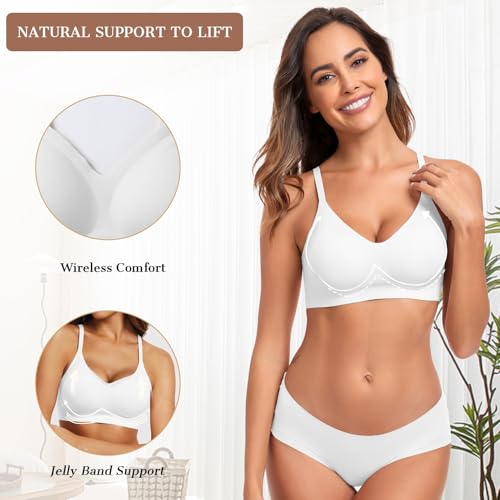 Image of OEAK Womens Wireless Bras Comfortable Push Up Bra No Underwire Bra Full Support Lift Bralette Everyday Seamless Tshirt Bras White L