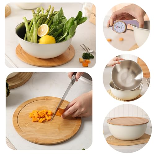 Tazón para mezclar de acero inoxidable con tapa de bambú miniatura 4