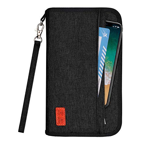 Preisvergleich Produktbild MOSRACY Reisepass Tasche Familie Reiseorganizer Reisedokumententasche / RFID-Blocker Reisepasshüllen / Reisebrieftasche Ausweistasche Dokumente Organizer / Männer / Frauen / ID Aufbewahrungstasche (Schwarz)