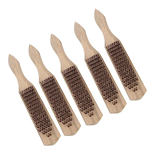 Homoyoyo 5Pcs Wire Cleaning Tools with Wooden Handle Rust Removal for Surfaces Comfortable Grip for Scrubbing Dust and Burrs Beige Finish