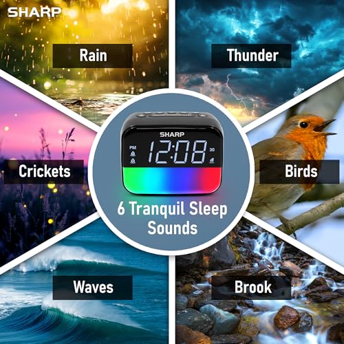 Sharp RGB Alarm Clock with Bluetooth Speaker, Sleep Sounds, Night Light - Image 3