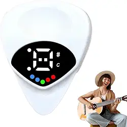 Afinador de guitarra 2 em 1 e palheta de guitarra, palheta de guitarra digital 2025 com tela de LED, palheta de guitarra de 0,6 mm com nota musical de 12 temperamentos iguais, afinação eficiente (1