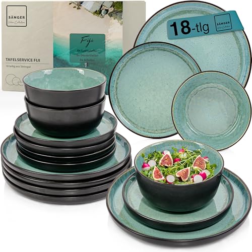 SÄNGER Fiji| Steingut Geschirr Set 18 tlg, Teller Set 6 Personen,...