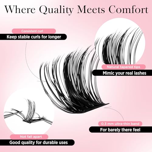 Image of Lash Clusters Volume Wispy Eyelash Clusters, 10-16mm D Curl Natural Lashes Clusters, DIY Individual Lash Extensions with Soft Ultra-thin Band, 144pcs (M02)