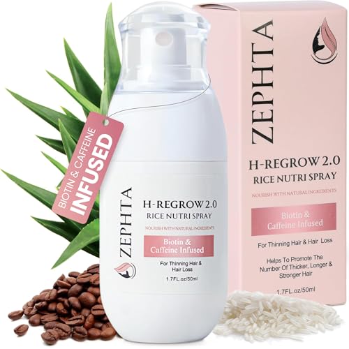 Zephta H-Regrow Hair Growth Spray – With Rice Water, Biotin, Aloe Vera, Caffeine, and Ginger – Hair Growth Product for Men and Women – For Thinning Scalp