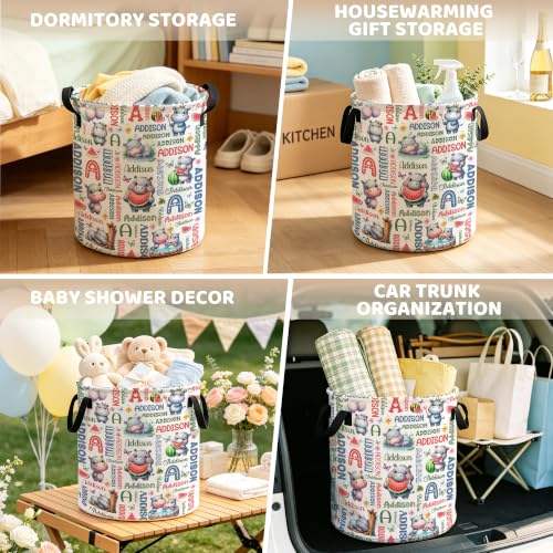 Image of Custom Hippo Laundry Hamper, Personalized Laundry Basket with Name, Customized Dirty Clothes Basket for Clothes Toy Bathroom Bedroom Storage,S-16.5 inchX 13.8 inch