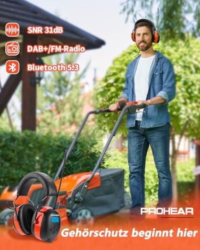 PROHEAR 033A Gehoorbescherming met Bluetooth 5.3 en FM/AM Radio,Ingebouwde Microfoon, USB-C Oplaadbare Draadloze Gehoorbeschermer, Geluidsreductie voor Industrie, en Maaien, SNR 31dB -Zwart