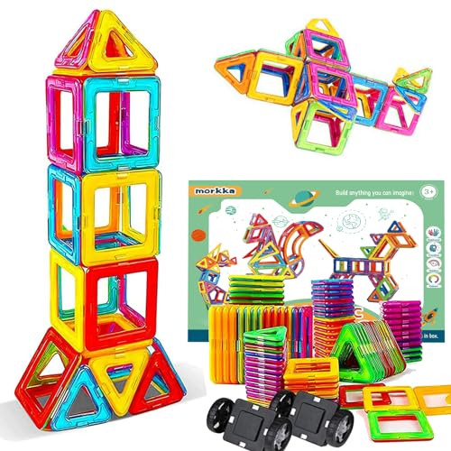 morkka 46 Teile Magnetische Bausteine, Magnete Spielzeug Kinder Magnetbausteine Magnetspiel für Spielzeug ab 3 4 5 6 Jahre Kinder Jungen Mädchen Magnetic Tiles Weihnachten Geburtstags Geschenk