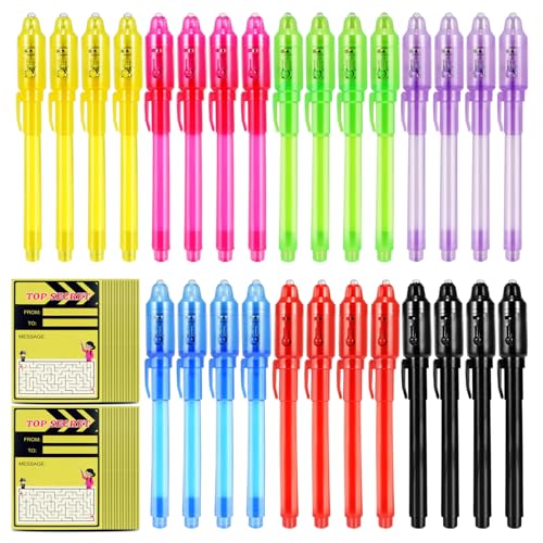 28 Pcs Invisible Ink Pens with UV light for kids, Word Search & Maze Activities Cards Included, Education & Party Favors, End of School Year Gift, Birthday,Halloween, Christmas, Goodie bag stuffers
