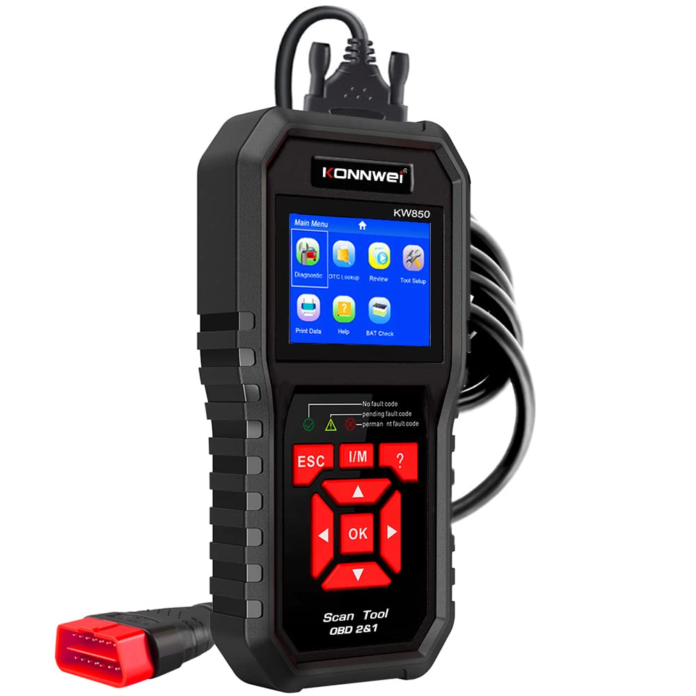 KONNWEI KW850 Herramienta de Diagnóstico OBD2, Lectura de Memoria de Fallos de Diagnóstico OBDII/EOBD, con Funciones Completas de OBD2, Compatible con Todos los Vehículos a Partir de 2002 (Negro)
