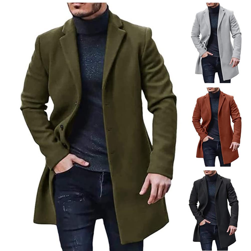 ORANDESIGNE Manteau Homme Laine Long Chaud Veste Elegant Slim Fit Business Parka Trench Coat Caban Col Fourrure Couleur Unie Manche Longue Blousons Duffle Coat Hiver Jacke
