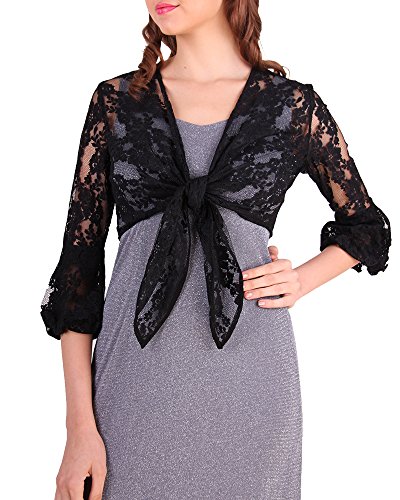 EDELLA Woman's Floral Lace Shrug Open Front Cardigan, XL Black