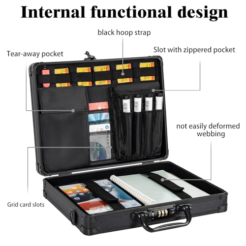 Image of Aluminum Briefcase, Key Lock Clipboard Storage Box, Lockable Storage Case with Foot pad and Corner Protectors, 13x 10x 2.8 inch