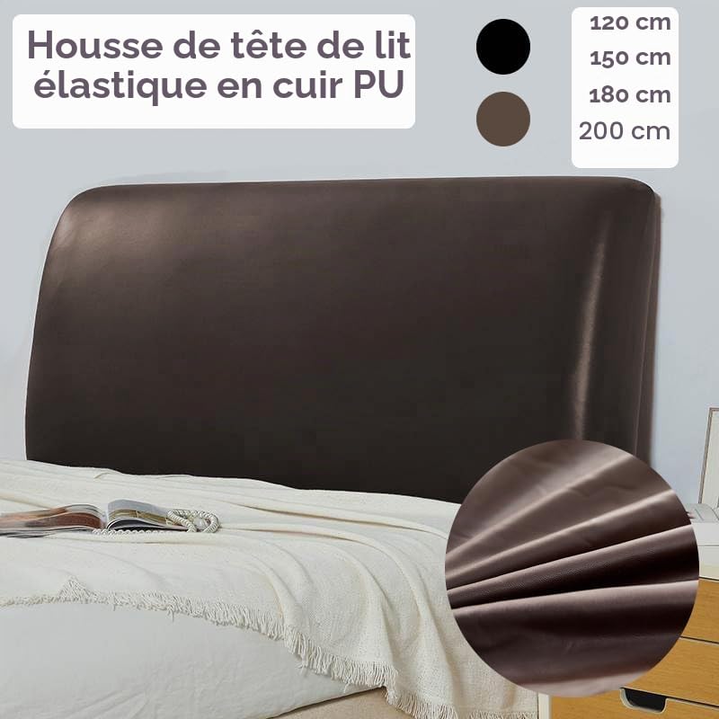 Housse de tête de lit en cuir synthétique imperméable tout compris élastique pour tête de lit king size et double (café, 150 cm/pour tête de lit de 140 à 160 cm)