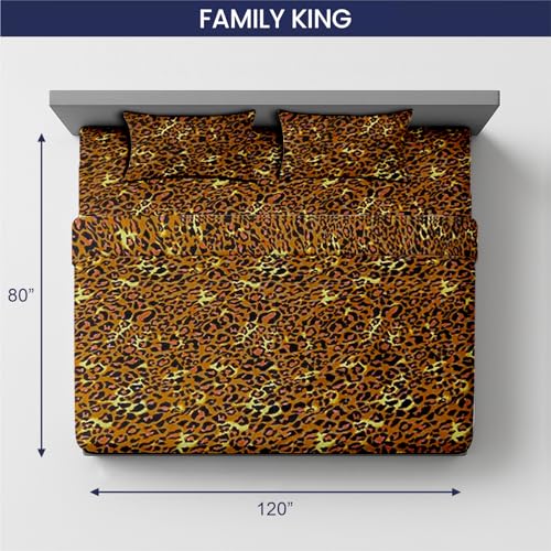 Image of SGI 120 inchx80 inch 4 Pc Family King Sheet Set 600 TC 15 inch Deep, Leopard Print