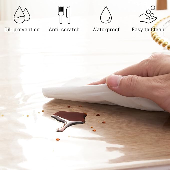 RENVA Clear Plastic Tablecloth Protector Rectangle, Waterproof Oilproof Stain Resistant Wipeable Table Cover for Dining Tables (Transparent, 60x40 inch) 1