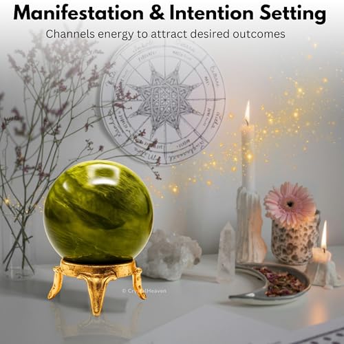 Image of Certified Vesuvianite Crystal Ball for Meditation - Premium Crystal Vastu Items for Home and Feng Shui Items for Good Luck - Ideal for Pooja Supplies and Spiritual Practices (2 inch Inch)