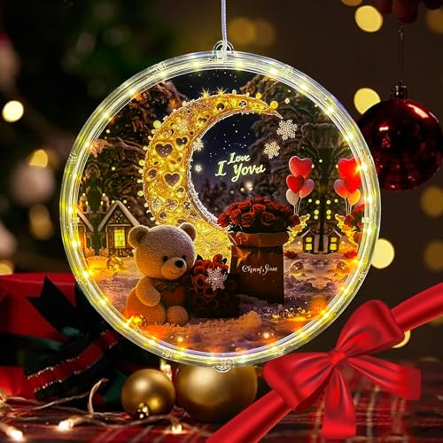 PONYOTOP LED Decorative Hanging Lamp Window Lights for Girlfriend Boyfriend Valentine's Day Anniversary Birthday Gifts for Couples Romantic Keepsake with Gift Box