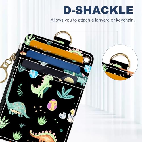Image of Slim Wallet Credit Card Holder, Dinosaurs, RFID Wallet Women Cute Small Front Pocket Wallet With Zipper, PU Leather Thin travel RFID Blocking Card Case ID Window ,Ladies Gifts