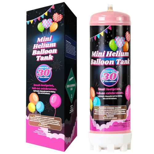 Portable Mini Helium Tank for Balloons at Home - Fills Up To 30+ Latex Balloons Compact Disposable Helium for Long Float Time for Party Compact & Easy Storage