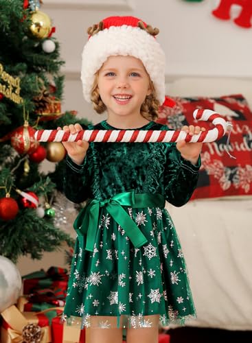 Girls Christmas Velvet Ruffle Long Sleeve Dress 6Months-6Years4