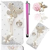 J7 2016 Case,Vandot Bling Leather Diamond Luxury Butterfly Pattern Wallet PU Card Cover with Stand Holder for Samsung Galaxy J7 (2016) + Pink Floral Flower Rose Anti Dust plug