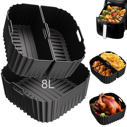 Molde Silicona Freidora de Aire para Russell Hobbs XXL 8L (27170-56) / 8,3L(27632-56), Reutilizable Recipientes Cuadrado Airfryer Accessoire Cesta Utensilios Antiadherente, Sin BPA (3 Piezas)