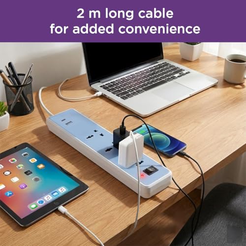 Image of EcoLink PowerPlus 3-Socket 6A Extension | Dual USB-A & USB-C Fast Charging Ports | Compact, Portable & Safe Power Strip | Home, Office & Travel | Overload & Short Circuit Protection | pack of 1