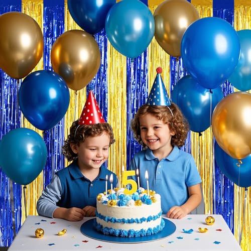 Image of BEISHIDA 2Pcs Blue Gold Door Streamers Congrats Grade 2026 Decoration Backdrop Foil Fringe Tinsel Party Streamers Curtains Backdrops for Birthday 2026 Graduation Baby Shower(3.28 ft x 6.56 ft)