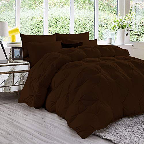 DNG Creations 1 Piece Luxury Pinch Pleated Comforter Premium Super Soft 400 GSM All Season Pintuck 1000 Thread Count 100% Egyptian Cotton Super Soft Full/Queen Size Chocolate Color