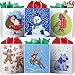 24 Christmas Kraft Paper Gift Bags with Handles Blue and White with Assorted Christmas Prints for Holiday Christmas Goody Bags, Xmas Gift Bags, School Classrooms and Party Favors