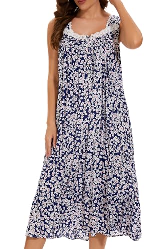 Image of AVIIER Cotton Nightgowns for Women Sleeveless House Dress Ladies Long Nightdress with Pockets S-XXL