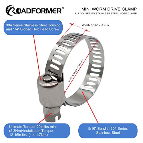 Roadformer Hose Clamp Stainless Steel Adjustable 8-23mm (5/16\" - 3/4\") SAE Size 6 Worm Gear Clamp (8-23mm, 24 Pack) - Thumbnail 2