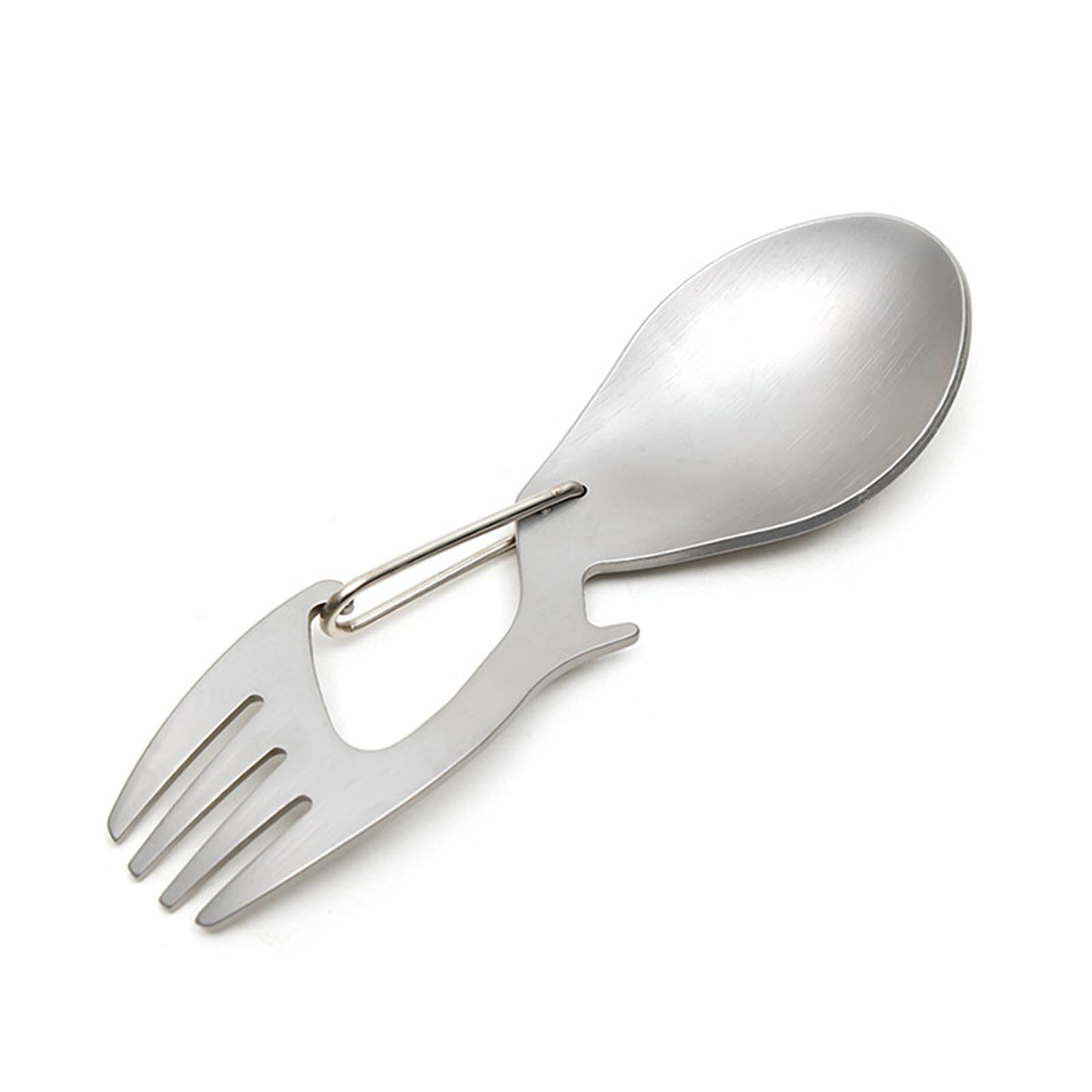 Couverts Camping 3-en-1 Fourchette Cuillère Ouvre-Bouteille - Acier Inoxydable Titane, Mousqueton, 11,5 Cm