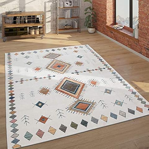 Alfombra de pelo corto étnica Paco Home, efecto 3D, beige Cover
