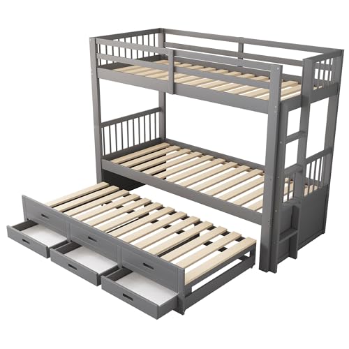 NovaFurnish Litera de 90 x 200 cm, cuna, cama para niños y niñas, estructura de madera de pino y MDF con escalera y cama extraíble y 3 cajones, sin colchón (gris) - imagen 8