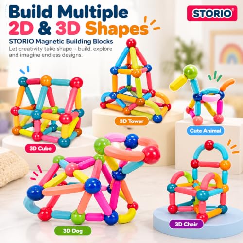 Image of Storio Magnetic Building Blocks for Kids 3D Construction & Magnet Building Toys for Kids Safe Magnetic Blocks for Toddlers, Boys & Girls Educational Blocks & Magnet Toys (25pcs)
