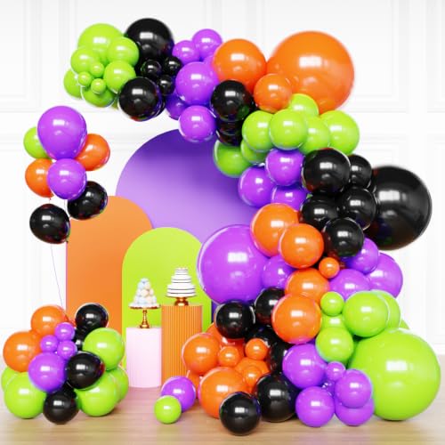 Image of Halloween Balloons Arch Kit, Black Orange and Purple Green Balloons