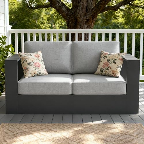 Image of LayinSun Oversized Aluminum Outdoor Furniture, 1 Piece Patio Lovseat Sofa, Deep Seating and Upgraded 6-inch Cushions for Porch, Balcony, Deck