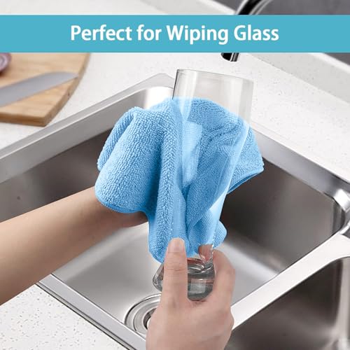 Image of HOMEXCEL Blue Microfiber Cleaning Cloth, 8 Pack Cleaning Towels for Kitchen, Lint Free, Scratch-Free, Highly Absorbent, and Reusable Cleaning Rags for House, Window and Glass, Cars, 11.5 X11.5 inch