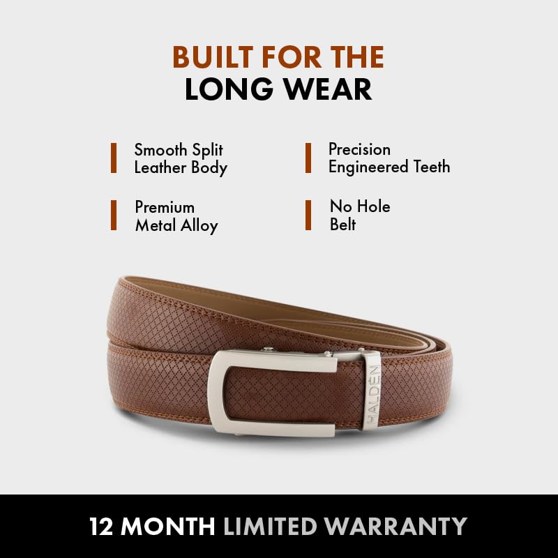 Image of HALDEN THEO Tan Belt For Men Leather Original (Adjustable Fits Up to 44 Inch Waist) Ratchet Strap with Classic Buckle & Magnetic Auto-lock